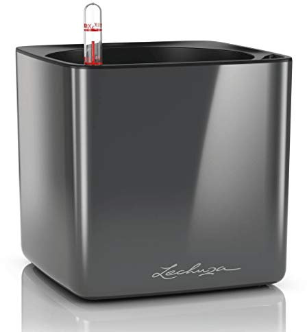 Lechuza Vaso da Tavolo Cube Glossy con Auto irrigazione 16X16 H16 Grigio Antracite