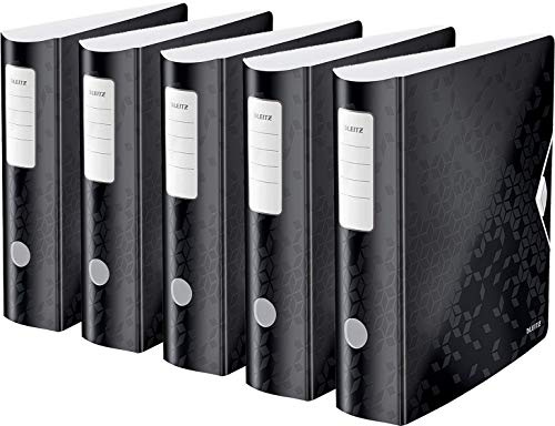 Leitz Qualitäts-Ordner 180° Active WOW, A4, 80 mm Rückenbreite, Gummibandverschluss, Leichtes Polyfoam, WOW (5er Pack) Schwarz