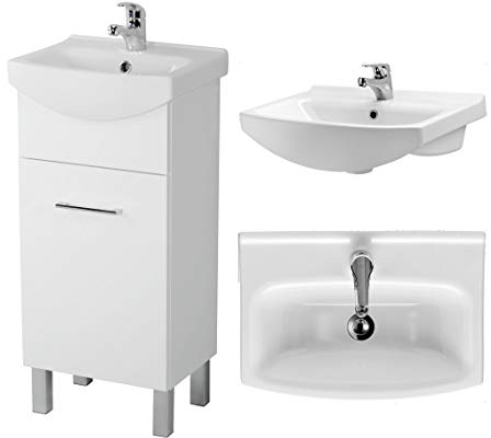 VBChome Badmöbel Weiß 40 cm Waschbecken mit Unterschrank Waschtisch Waschbeckenunterschrank Unterschrank Badezimmerschrank Glanz Waschplatz Stand Standmöbel