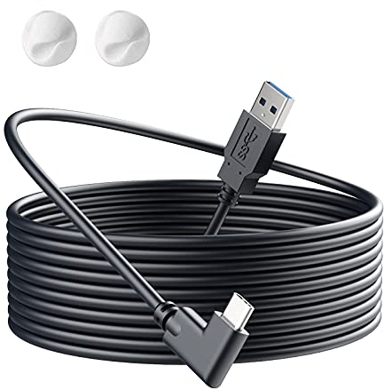RUJOI VR Link Cable 16FT VR Headset Cable for Oculus Quest 2/Quest 1, 90 Degree 3.2 gen USB C to A High Speed Data Transfer& Fast Charging Cable for Oculus Quest Headset to a Gaming PC,5M/Black