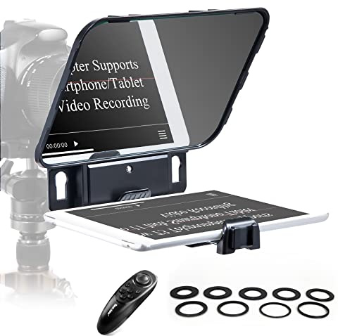 Desview T3 Teleprompter für Smartphone DSLR Kamera, bis 10 Zoll Tablet/iPad | Weitwinkel-kompatibel, 9 Adapterringe, Bluetooth-Fernbedienung App, für YouTube Vlog Live-Streaming & Videoaufnahmen