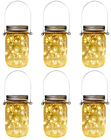 Farolillo solar exterior para jardín, [6 unidades] Solar luz conservas impermeable cadena de luces en vidrio decoración de jardín para exterior farol boda fiesta pared mesa árbol (blanco cálido)