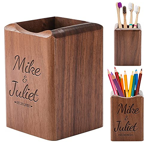 Portapenne personalizzato per scrivania, con nome personalizzato su portapenne per collega insegnante studente, porta matite in legno per cancelleria, regalo per ufficio, porta pennelli da trucco