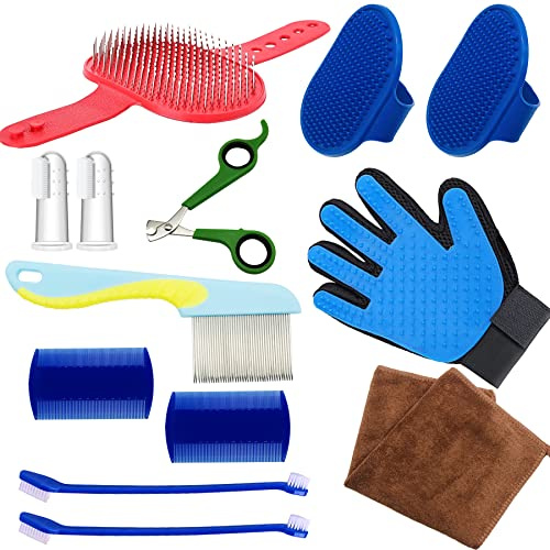 Allazone 13 Stück Kaninchen Pflege Set, Pflegeset für Kleintiere, Nagelknipser und Trimmer Haustier, Kleintier Massagebürste Doppelseitiger Kamm und Zahnbürste für Hase Hamster (Stil 2)