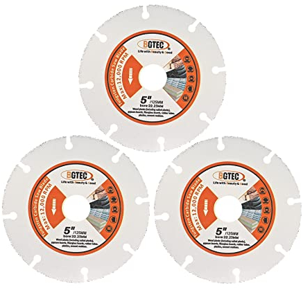 BGTEC Hartmetall-Holz-Trennscheibe, 3 Stück 125 mm vakuumgelötetes Hartmetall-Trennrad für Holzplatten, Gipskarton, Gummirohr, Kunststoff