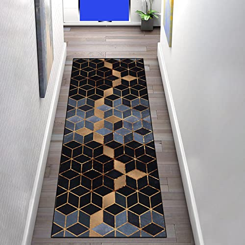 Läufer Teppich Geometrische Flur rutschfeste 80×180CM, Korridor Teppich Polyester Waschbar für Küche Schlafzimmer Wohnzimmer Breite 80cm/ 100cm/ 120cm/ 140cm erhältlich