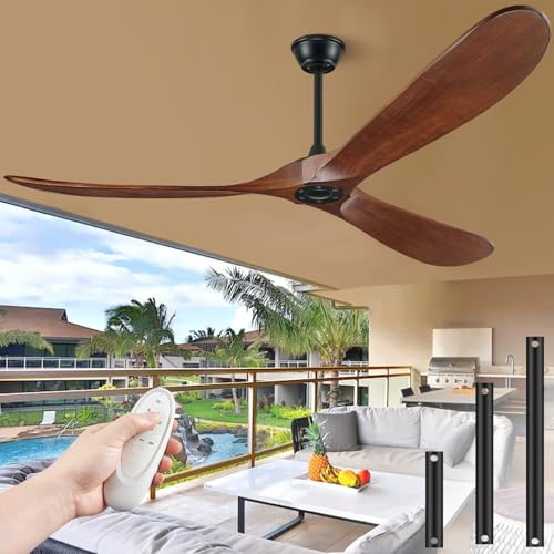 BOOSANT 72 Ceiling Fans Without Lights, 72 inch Ceiling Fan No Light, High CFM Quiet 3 Blade Wood Walnut Ceiling Fan, Large Modern Outdoor Fan with Remote, Propeller Outdoor Ceiling Fans for Patios