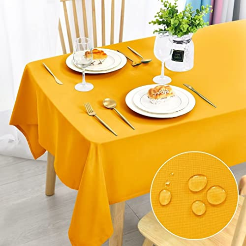 DWCN Gelb Tischdecke Fleckschutz Abwaschbar Tischwäsche Wasserdicht Tischtuch für Esszimmer, Garten, Party, Hochzeiten oder Haushalt,130x160cm