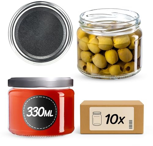 KADAX 10er Set Marmeladengläser 330ml TO82 Silber, Einmachgläser Vorratsgläser Mason Jar mit Schraubdeckel, Luftdichte Schraubgläser, Honig & Konfitüre