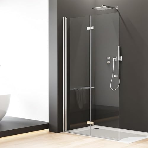 Duschkabine Walk in Falttür 120x185cm Faltbar Duschwand Duschabtrennung,Silber Walk-in Falttürkabine Duschwand, Drehfalttür 5mm ESG Glas, Duschtür Höhe 185cm