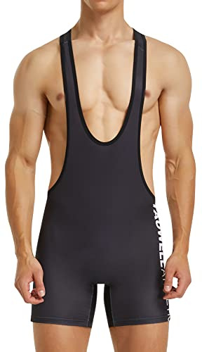 FEOYA Brottning för män bekväma och andningsbara brottning i ett stycke gym ärmlös boxershorts träning trikåer sport bodysuit aktiv träning trikåer tyngdlyftning overaller, B-svart, XL