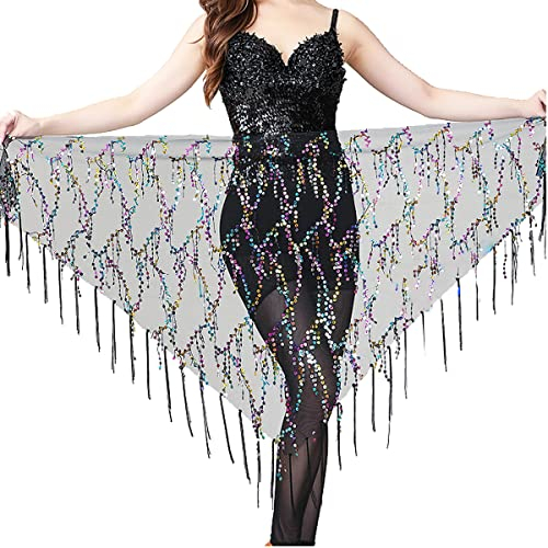 Pailletten-Quastenrock für Damen, Bauchtanzröcke, Schal, Hüfte, Quasten, Hüftgürtel, Tanzperformance, Boho-Rock mit Pailletten, Schwarz , One size