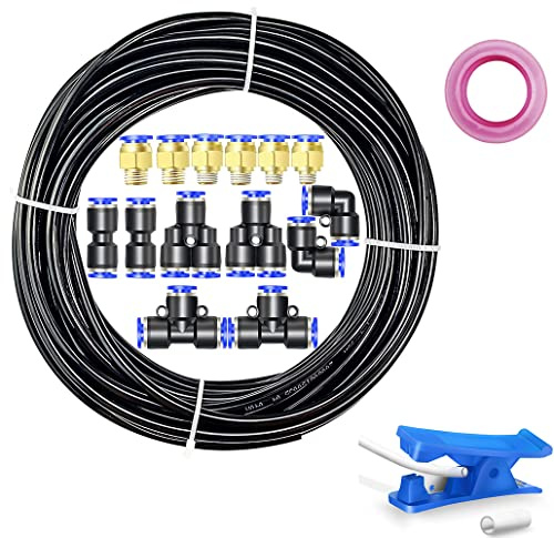 Stubotar Noir 10M Tuyau d'arrosage en Polyuréthane 8mm OD X 5MM ID PU Air Tubing avec 14 Kits de Connecteurs et Cutter Flexible et Résistant aux Intempéries