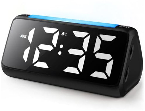 Réveil numérique pour enfants avec lumière LED, affichage LED, luminosité 0-100%, 2 alarmes, snooze, 3 niveaux de volume, port USB, réveil pour chambre