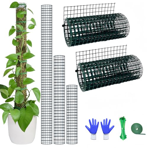 Moosstab-Kit zur Selbstgestaltung, 2 m Metall-Moosstab für Monstera-Pflanzen, 2 Stück 21 cm × 1 m Stahldrahtgeflecht mit Kabelbindern, maximal 4 Stück 51 cm Sphagnum-Moosstäbe (2 m Drahtgeflecht ohne