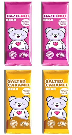 Dairy Free Milk Chocolate Alternative Salted Caramel and HazelNOT Bear Bars by Plamil - Vegan, Gluten Free, Nut Free, Lactose Free 4 x 25g