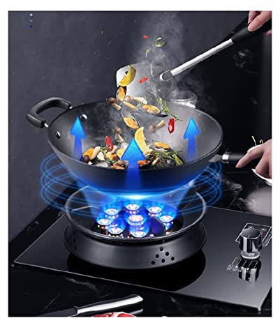 Fornello A Gas A Fuoco Singolo Da 33 Cm Incorporato Wok Da 5,2 KW A 9 Cavità Con Funzione Di Temporizzazione, Fornello A Gas A Conversione NG/GPL, Vetro Temperato Nero, Fornello A Libera Installazione