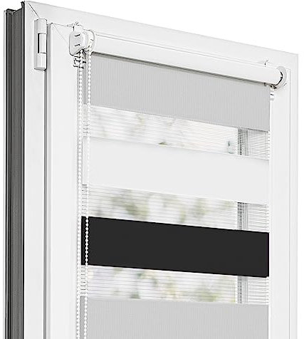 Estika - Estor Doble con Sistema Klemmfix sin taladrar 120 cm x 45 cm - trío Negro – Blanco – Gris Claro - 27 Colores, Estor dúo para día y Noche, protección Visual para Ventanas