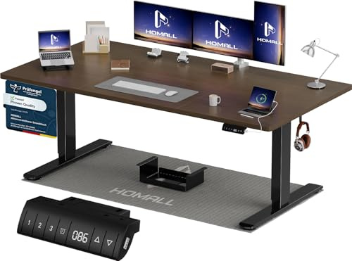 Homall Höhenverstellbarer Schreibtisch 180x80cm mit USB-A Ladeanschluss, Elektrischer Schreibtisch mit Kabel Management Tray, Standing Desk mit 3 Memory Funktion, Computertisch Nussbaum