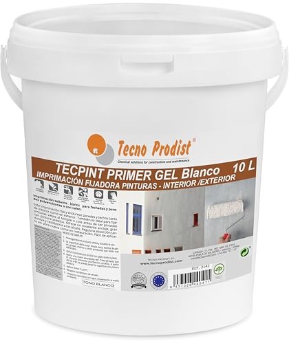 Tecno Prodist - TECPINT PRIMER GEL (10 litri) Fissatore all'acqua per uso in gel, non schizza, sigillante per vernice esterna e interna - Grandi prestazioni e qualità (tono bianco)