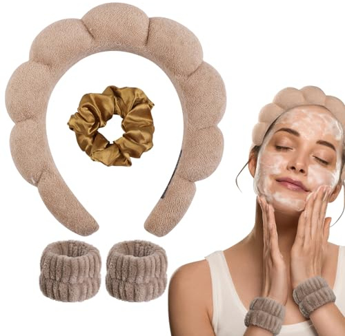 WD&CD Bandeau spa pour femme - Bandeau de maquillage - Bandeau de lavage - Pour soins de la peau, nettoyage du visage - Marron douche