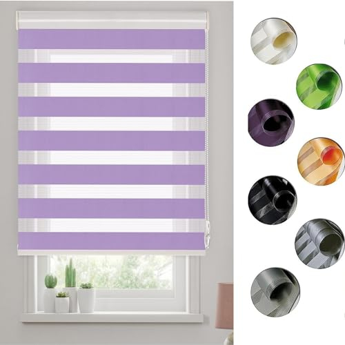 Verdunkelungsrollo Thermorollo 55 x 320 cm 100% Verdunkelung Sonnenschutz Rollo für Fenster, Zebrarollo Seitenzugrollo inkl. Montagematerial, für Fenster, Lila
