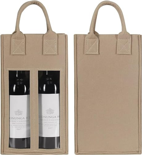 MEETOZ Double sac à vin avec fenêtre, sac cadeau en feutre avec poignée, sac fourre-tout réutilisable pour les fêtes, les voyages, le camping, les emballages cadeaux, excellent cadeau pour les