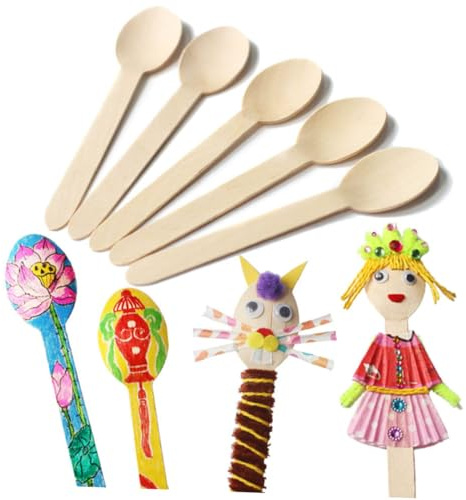 MAGICLULU 50pcs Wooden Spoons for Painting Handmade Round Craft Spoons Safe Comfortable to Use for Schools and Craft Painting