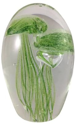 CHEMIN DE CAMPAGNE Presse Papier sulfure Méduses en Verre Vert 9 x 6 cm