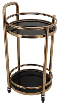 Standregal Küchenregal Luxuriöser runder Kaffee-Barwagen aus Metall, 2 Etagen, Mini-Rollwagen, abgestuftes Tablett, Kaffeebar, Heimküche, Servierwagen for Zuhause, Esszimmer, Party (Gold + Schwarz) Re