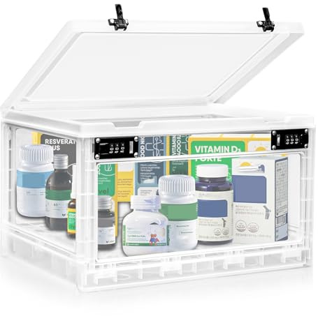 Large Medicine Lock Box with Dual 3-Digit Combination Locks, 24.8L Lockable Storage Box for Medication, Snacks, Phone, and Electronics - BPA-Free Organizer Bin for Home, Office, Fridge, and Safety