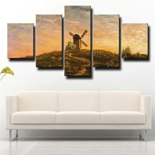 Bild Auf Leinwand - Leinwandbild - Sonnenaufgang Goldene Windmühle - Wand Bild - Wanddeko - Leinwanddruck - Bilder - Kunstdruck - Leinwand Bilder - Wandkunst 200 X 100 Cm / 78,74 X 39,37 Zo -6L2L+Z4T6