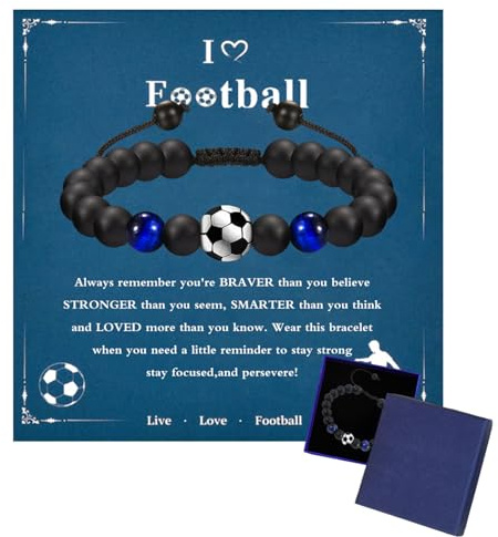 Fussball Armband Geschenke für Jungen Teenager, Kinder Fussball Armband mit Geschenkbox, 5 6 7 8 9 10 11 12 Jahre Geburtstagsgeschenk für Jungs Teenager Erwachsene Geburtstag Abschluss Weihnachten