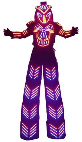 Stilts Walker Robot Costume Suit Helmelt with Led Display Screen Fit Party Night Club Music Festival Led Clothing (White, Medium)