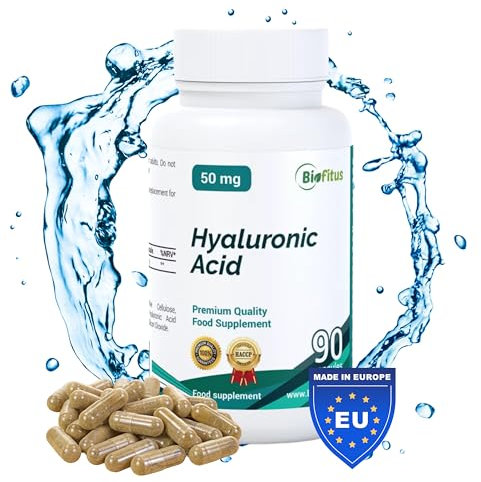 Ialuron Capsule ad alto dosaggio – 90 capsule di acido ialuronico con 50 mg di acido ialuronico puro al 100% per mantenere l'umidità nelle cellule della pelle e delle articolazioni – 1 capsula al