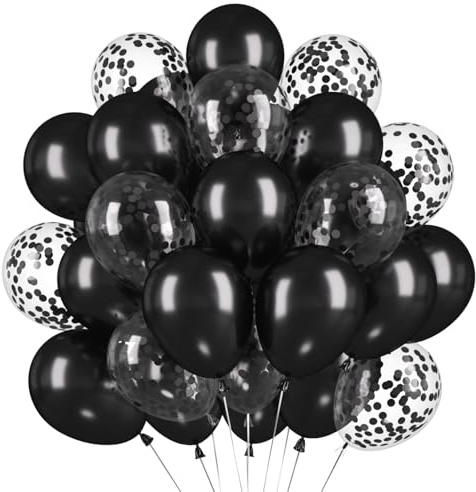 60 Stück Luftballons Schwarz, Helium Ballons Schwarze Konfetti, Schwarz Latex Ballons, 12 Zoll Partyballon fur Hochzeit Geburtstag Halloween Jahrestag Babyparty Ruhestand Dusche