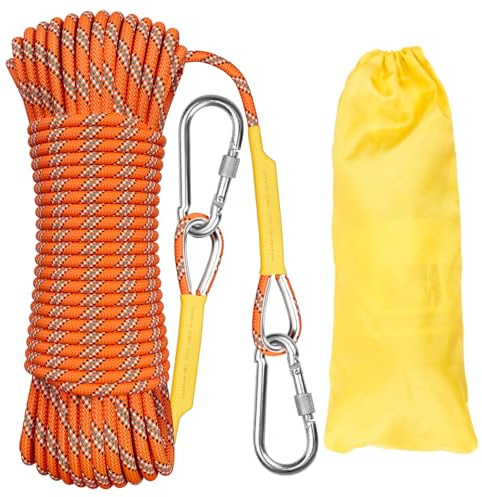 Aystkniet Outdoor-Seil 8mm mit 2 Stahlhaken Geflecht Nylon Seil für Wandern Baumfällung Outdoor Sport Camping Garten im Freien 10m 20m 30m 50m 70m (Orange, 8mm-20M)
