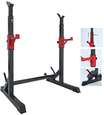 SmPinnaA Dip-Ständer Squat Rack Verstellbare Langhantelablage, Gewichtsbettstütze Heimfitnessgeräte Bankdrücken Rack Hantelbank Reckstange, Starke Tragfähigkeit ，Black