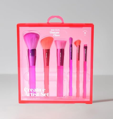 Beter - Set de Brochas de maquillaje Glow Collection, 6 brochas para rostro y ojos, Set pinceles maquillaje, para Polvos, Base, Colorete y Sombras, Set Make up Brush, Ideal para regalo, Navidad