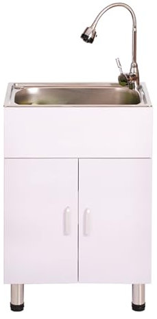 Mueble Bajo Lavabo Acero Inoxidable Fregadero Cocina Independiente con 1 Seno, Fregaderos para Uso General Combinación de tocador de baño, para Salón Garaje Interior al Aire Libre Restaurante(White)