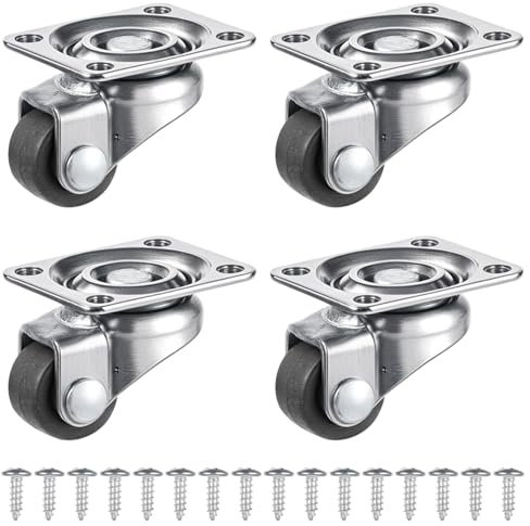Wanmu 4Pcs Mini Caster Wheels, 1Inch Self Adhesive Silent Roller Casters, Small Low Profile Wheels, TPE Rubber Rollers for Furniture, Rolling Cabinets, Drawers, Small Appliances, Toy Cart Storage Box