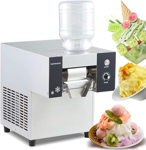 Machine à Glace pilée Commerciale, Machine à Glace électrique en Flocon de Neige 360 ​​W avec Seau de 3 L, Sortie 80 kg/24 h, 40 Vitesses réglables, Machine à Glace Automatique pour Restaurant, Snack