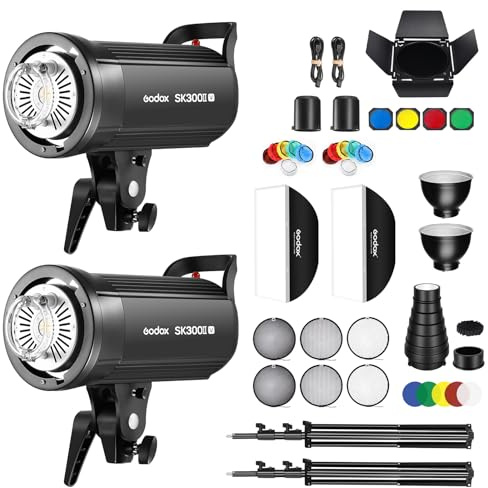 Godox Sk300ii-v Sk300iiv*2Kit Upgraded(2025) Strobe Flash 600Ws GN58 5700K Bowens Mount Professional Photography Twin Light Kit with Built-in Godox 2.4G Wireless X System and 10W Modeling Lamp(2Pack)