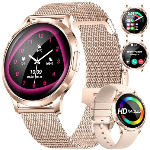 SIEMORL Montre Connectée Femme pour iOS Android,Appels Bluetooth,1,32'' AMOLED HD Fitness, 121 Modes Sportifs,Suivi du Sommeil et Fréquence Cardiaque,Montre Sport Étanche IP68