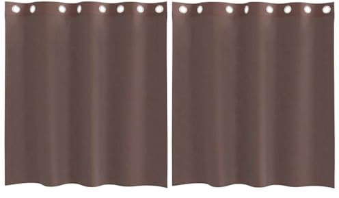 vidaXL Tende in Voile con Occhielli 2 pz Marrone 140x140 cm, Tenda a Rete, Tenda Trasparente, Voile per Finestra, Trattamento Finestra