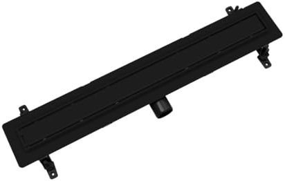 Duschrinne ABS Schwarz - Komplettset DUO-Abdeckung mit Fliesen oder Haarsieb aus gebürstetem Edelstahl - Dachrinne mit Siphon Montagefüße inkl. Dichtmanschette Doppelkammer Bodenablauf Länge 90 cm