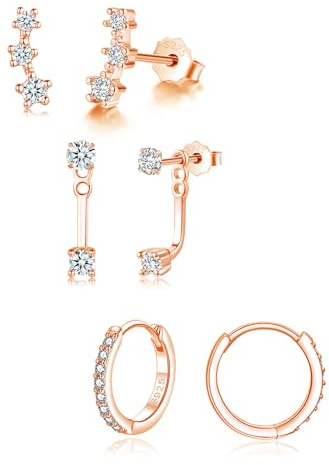 Loutade Ohrringe Silber 925 Für Damen, 3 Paar 925 Sterling Silber Ohrstecker Creolen Set für Mehrere Piercings, Hypoallergen Kleine Ohrstecker 925 Set Stapelbar 5A Zirkonia Schlafen Knorpel Ohrringe