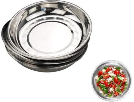 Générique Lot de 5 Assiettes de Service en Acier Inoxydable, Plateau Inox Rond, Assiettes Camping, Vaisselle Assiette de Dîner (Diameter 24cm)
