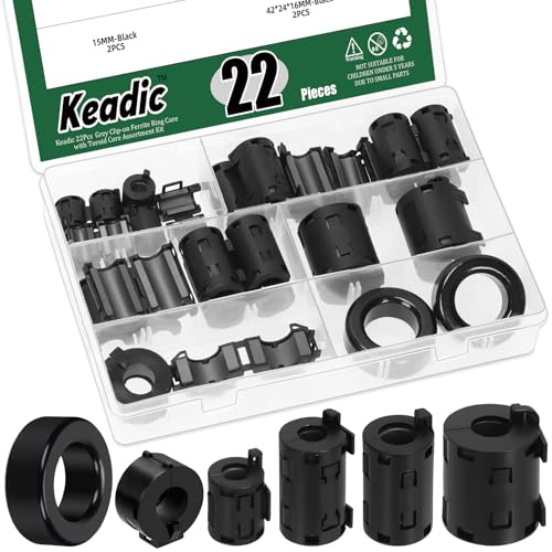 Keadic 22pcs Clip-on Ferrit Ring Kern RFI EMI Geräuschdämpfer Kabel Clip Set, Anti-Interferenz Filter Kabel Clip für 7mm 9mm 11mm 13mm Innendurchmesser Telefone Lautsprecher Radio Audio (schwarz)