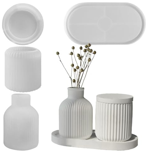 Stampi per fioriere in silicone – vasi in ceramica | 4 pezzi, cilindrici, ornamento da tavolo in resina, stampo in silicone per vaso in gesso, stampi in resina, stampo per vasi per piante grasse